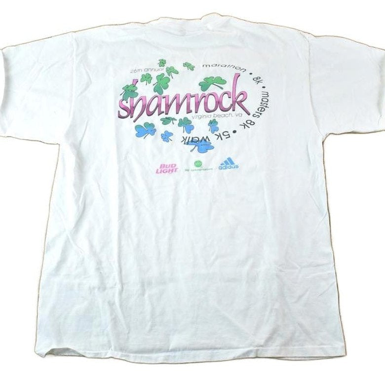 Vintage 1998 Shamrock 5K Walk Souvenir Single Stitch Graphic Print T-Shirt Made In USA Men's Large from propervintagecanada