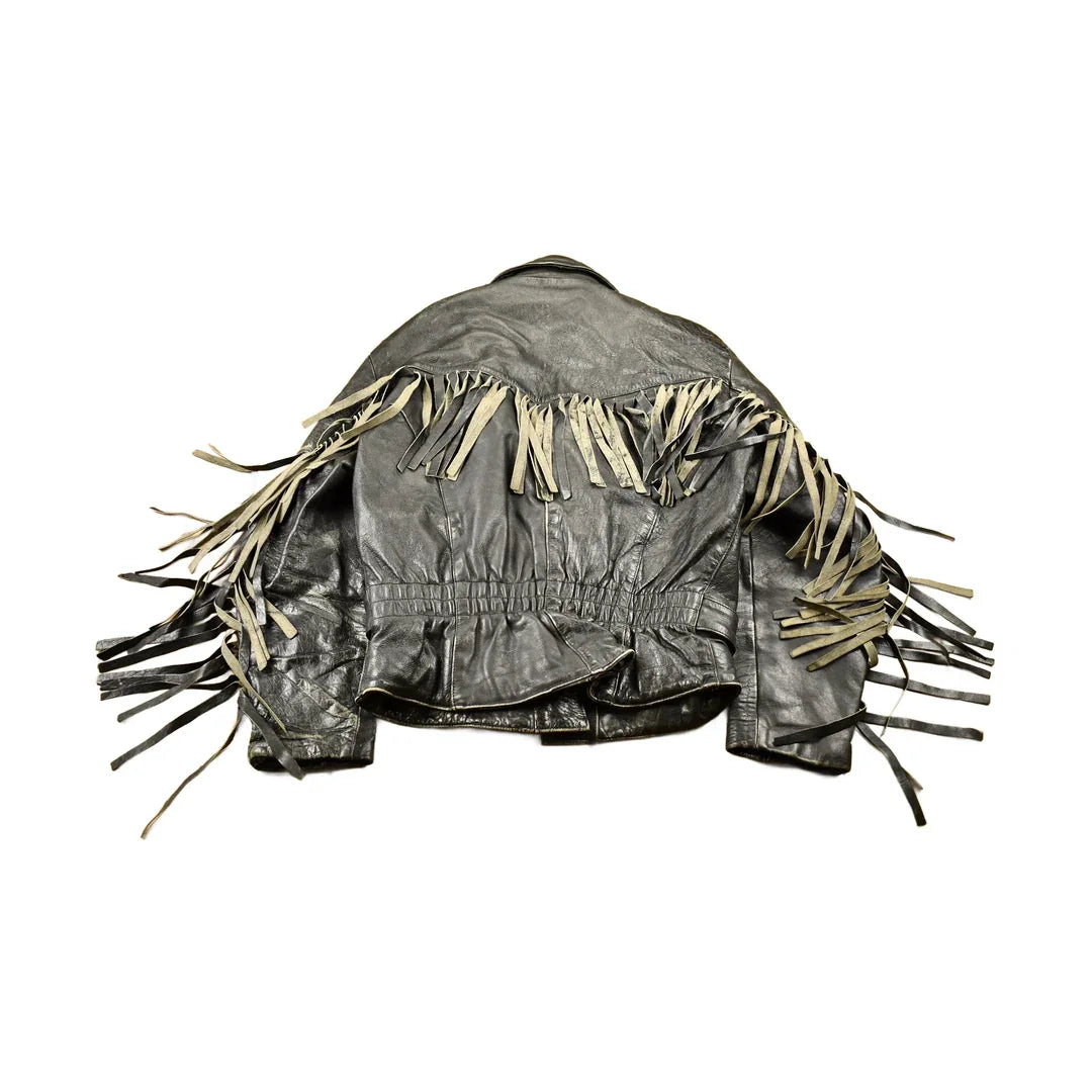 Vintage 1998s Fringed Leather Motorcycle Jacket Men's Large from propervintagecanada