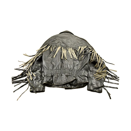 Vintage 1998s Fringed Leather Motorcycle Jacket Men's Large from propervintagecanada
