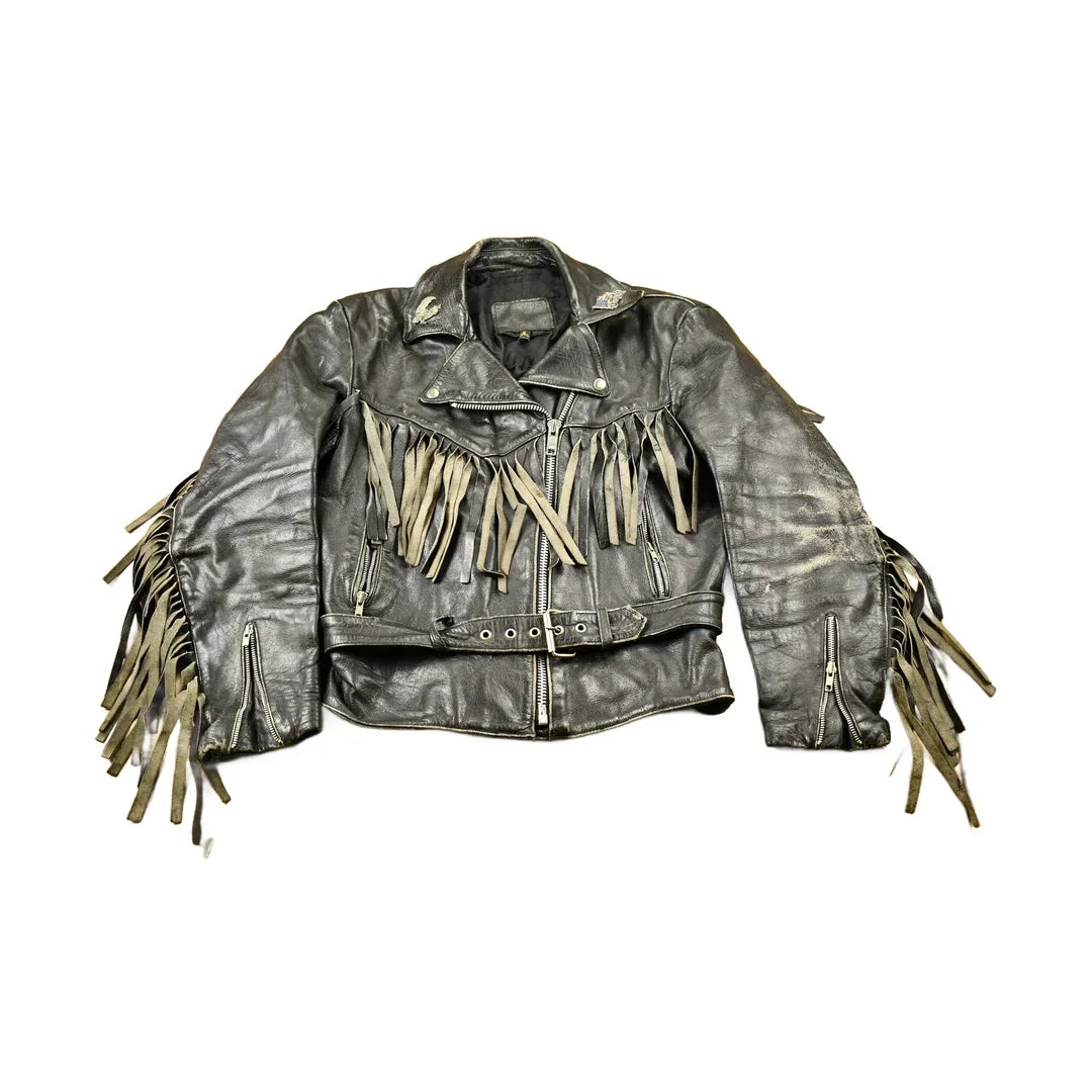Vintage 1998s Fringed Leather Motorcycle Jacket Men's Large from propervintagecanada