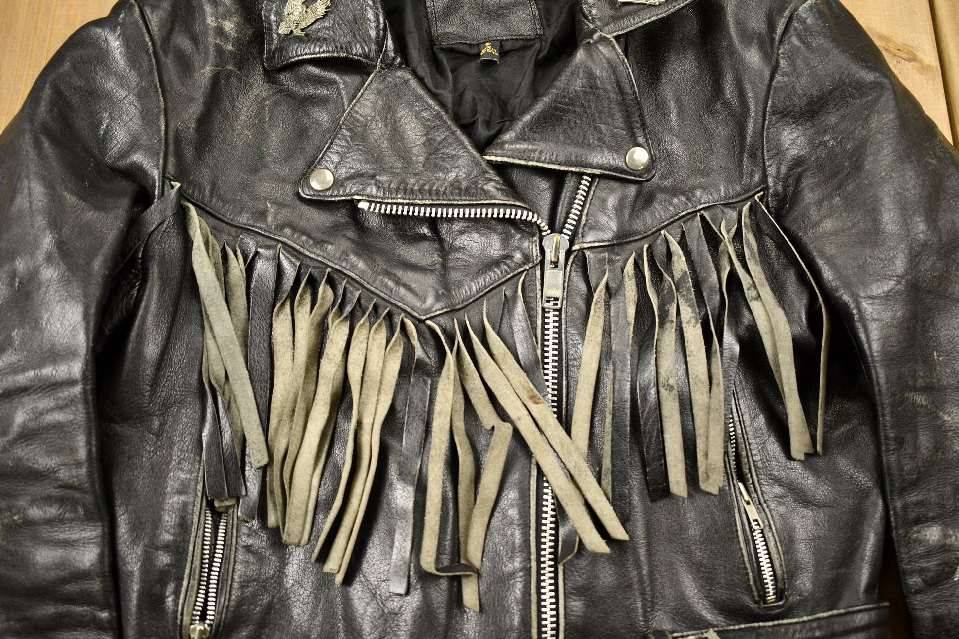 Vintage 1998s Fringed Leather Motorcycle Jacket Men's Large from propervintagecanada