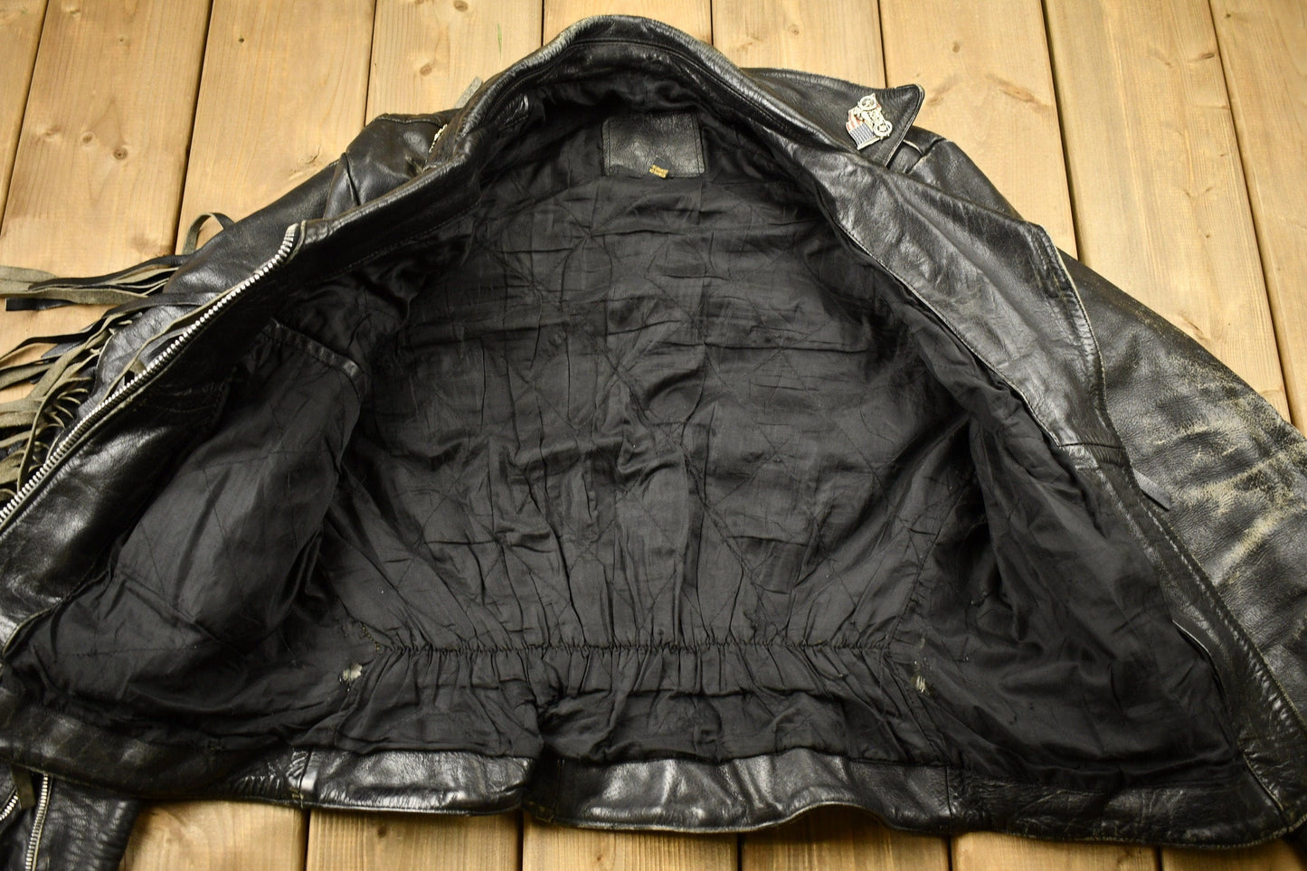 Vintage 1998s Fringed Leather Motorcycle Jacket Men's Large from propervintagecanada
