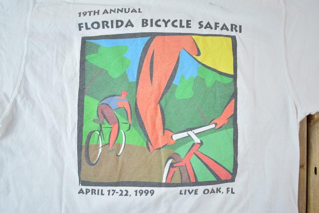 Vintage 1999 Florida Bicycle Safari Souvenir Single Stitch Graphic Print T-Shirt Made In USA Men's Small from propervintagecanada