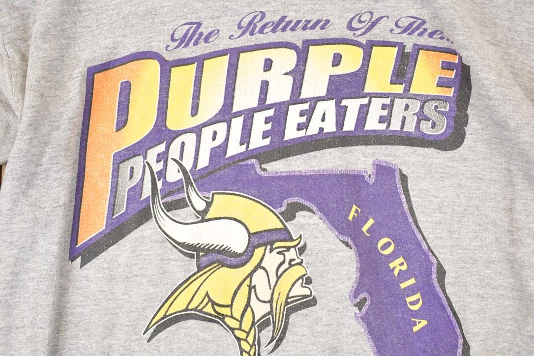 Vintage 1999 Minnesota Vikings Purple People Eaters NFL Crewneck Sweatshirt Mens M from propervintagecanada