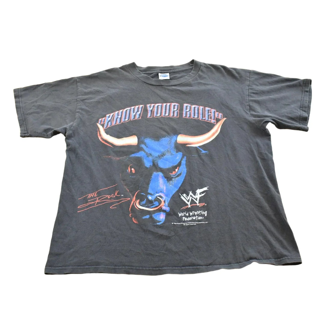 Vintage 1999 WWE The Rock Know Your Role Wrestling T-Shirt Mens Men's Large from propervintagecanada