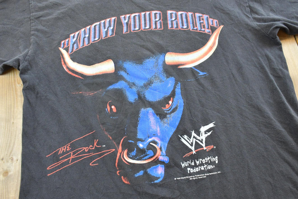 Vintage 1999 WWE The Rock Know Your Role Wrestling T-Shirt Mens Men's Large from propervintagecanada