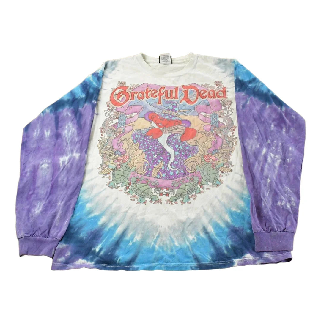 Vintage 2000 Grateful Dead Terrapin Moon Tie Dye Long Sleeve Liquid Blue Band T Shirt Men's L from propervintagecanada