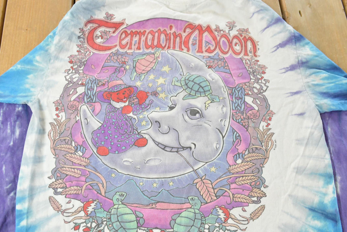 Vintage 2000 Grateful Dead Terrapin Moon Tie Dye Long Sleeve Liquid Blue Band T Shirt Men's L from propervintagecanada