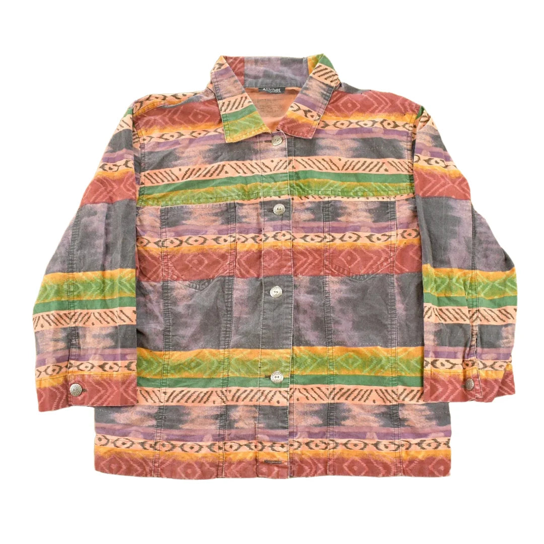 Vintage 2000s Attitude Aztec All Over Print Button Up Shirt Women's M / Y2K Streetwear / Geometric Pattern / Western / Navajo from propervintagecanada