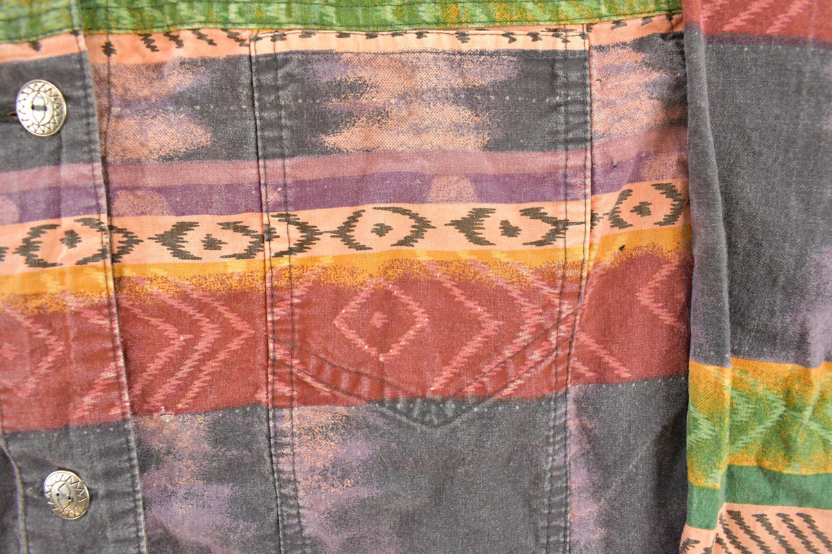 Vintage 2000s Attitude Aztec All Over Print Button Up Shirt Women's M / Y2K Streetwear / Geometric Pattern / Western / Navajo from propervintagecanada