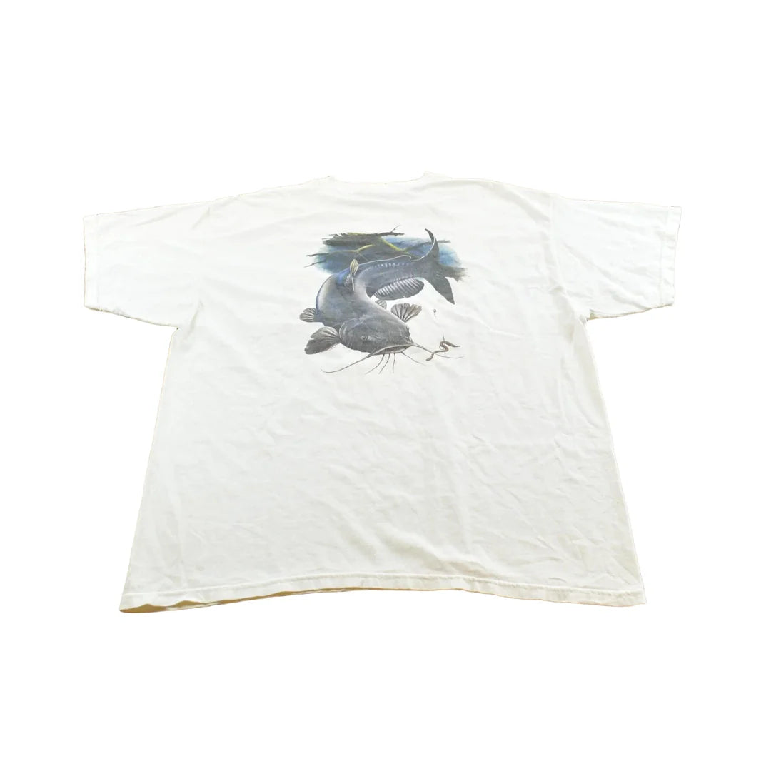 Vintage 2000s Bite Me Fishwear Catfish Promotional Souvenir Pocket T-Shirt Men's XL from propervintagecanada