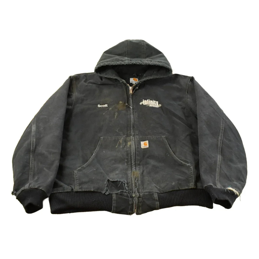 Vintage 2000s Carhartt Distressed Canvas Hooded Jacket Men's XL / Thrashed Sun Faded Work Wear / Y2K Americana from propervintagecanada