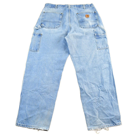 Vintage 2000s Carhartt Distressed Double Knee Denim Work Jeans Men's 34 x 30 from propervintagecanada