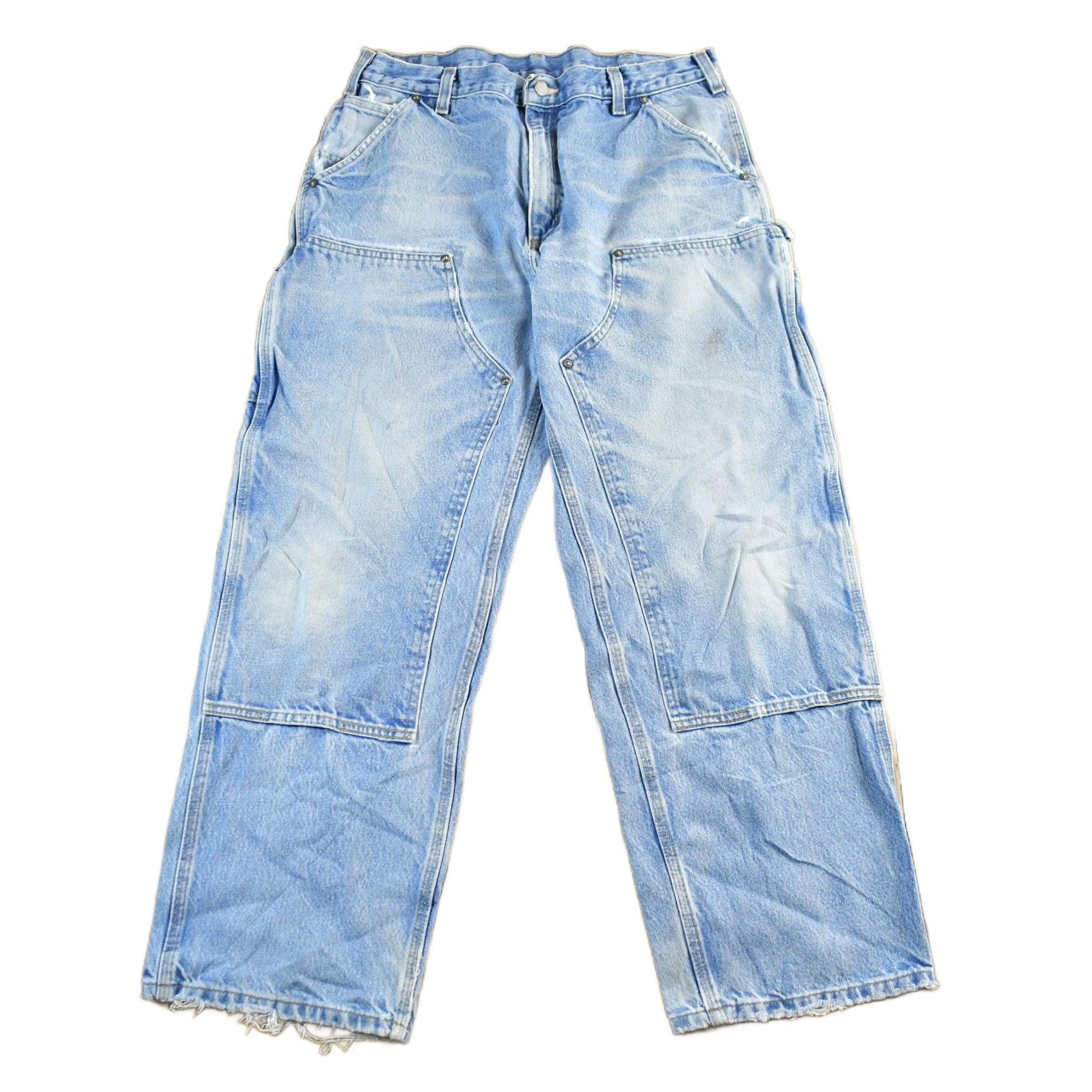 Vintage 2000s Carhartt Distressed Double Knee Denim Work Jeans Men's 34 x 30 from propervintagecanada