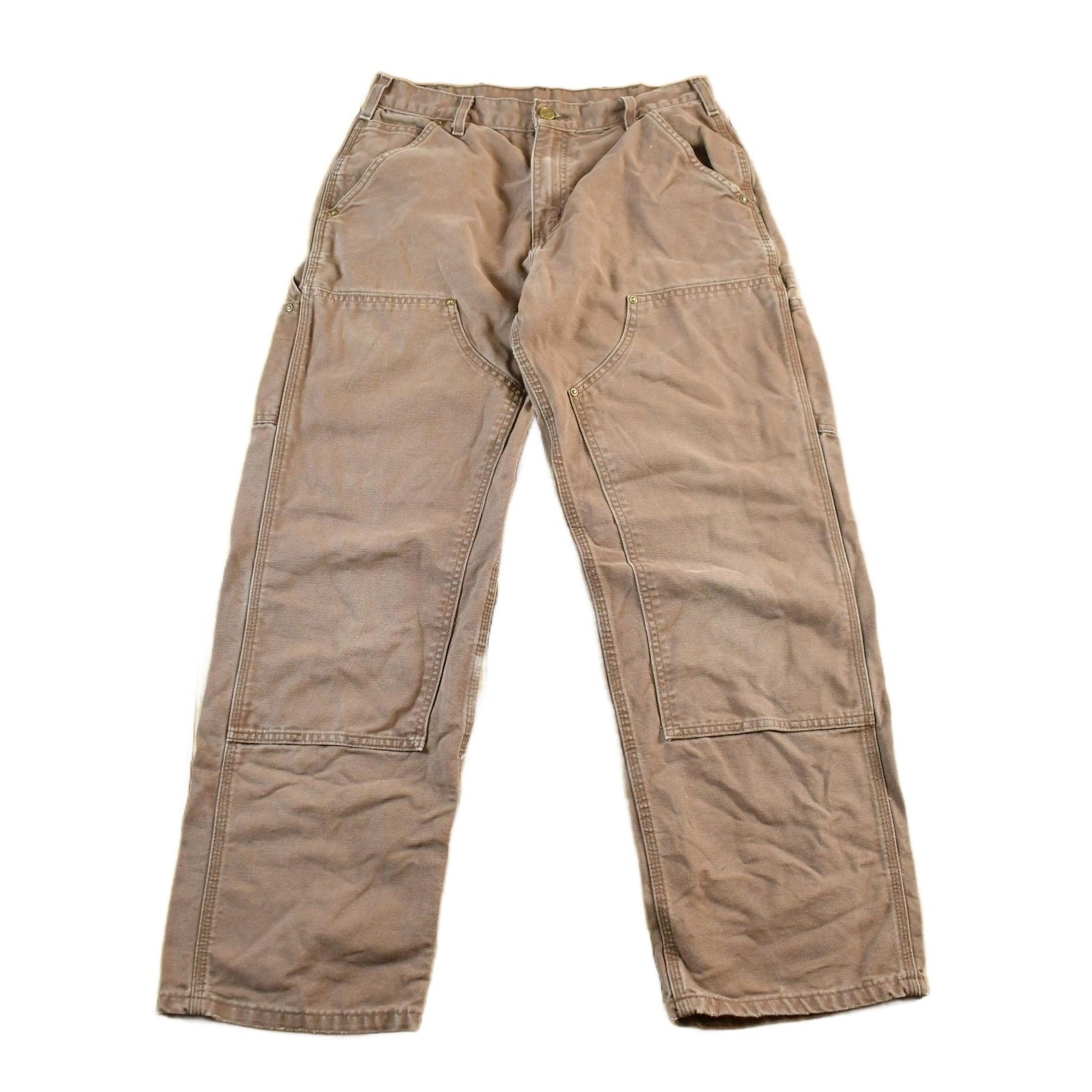 Vintage 2000s Carhartt Distressed Double Knee Denim Work Jeans Men's Medium 31 x 30 from propervintagecanada