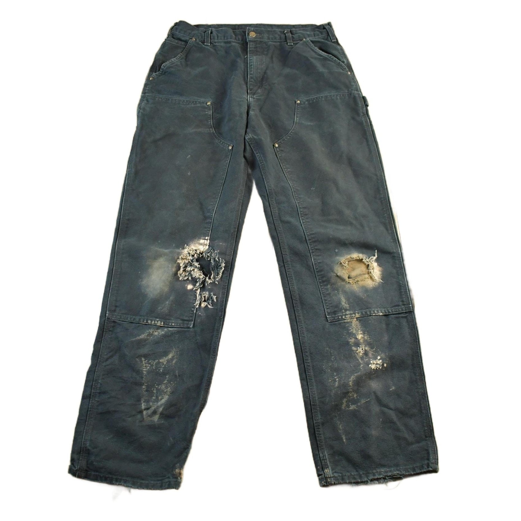 Vintage 2000s Carhartt Distressed Double Knee Denim Work Jeans Men's Medium 33 x 32 from propervintagecanada