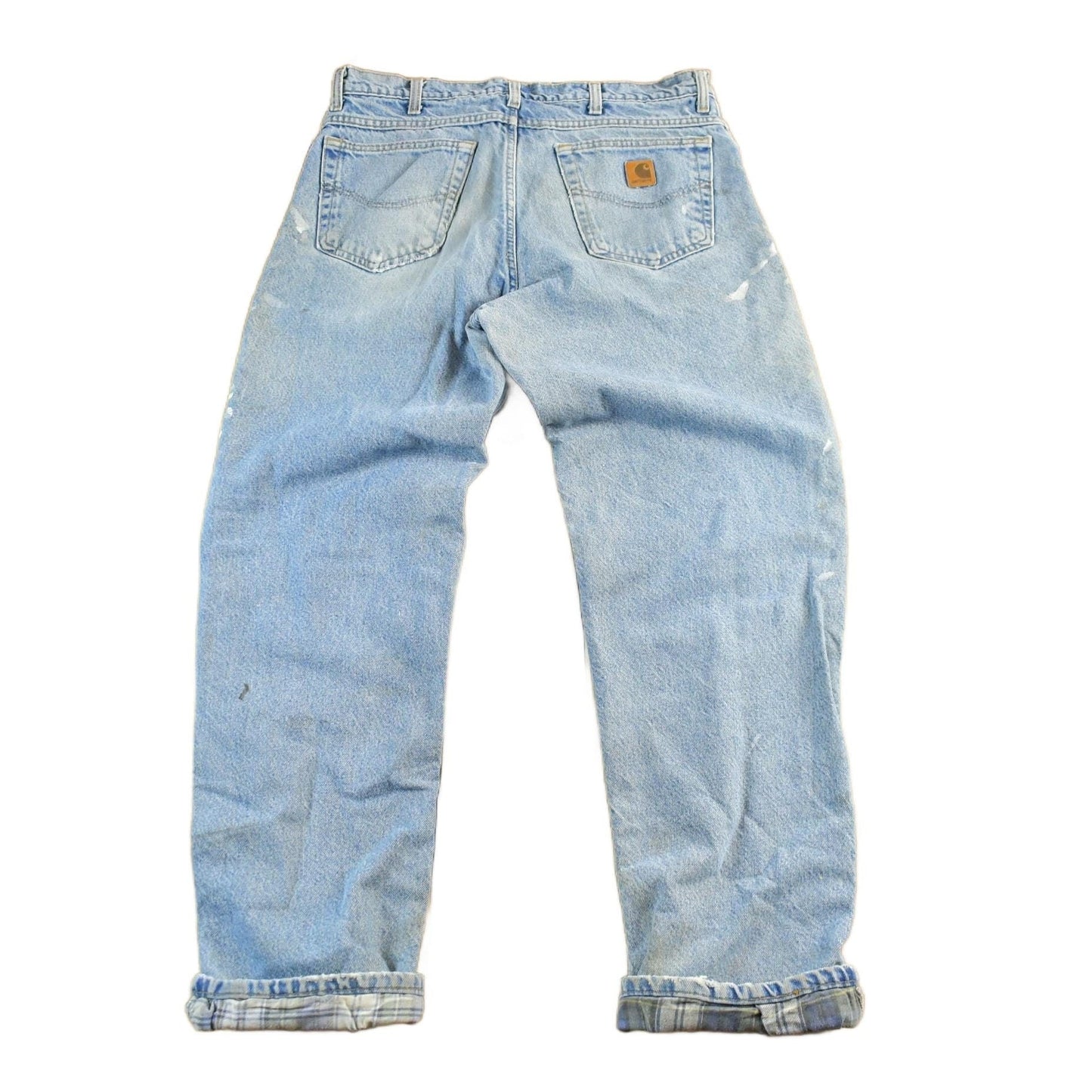 Vintage 2000s Carhartt Distressed Flannel Lined Denim Work Jeans Men's 34 x 33 from propervintagecanada