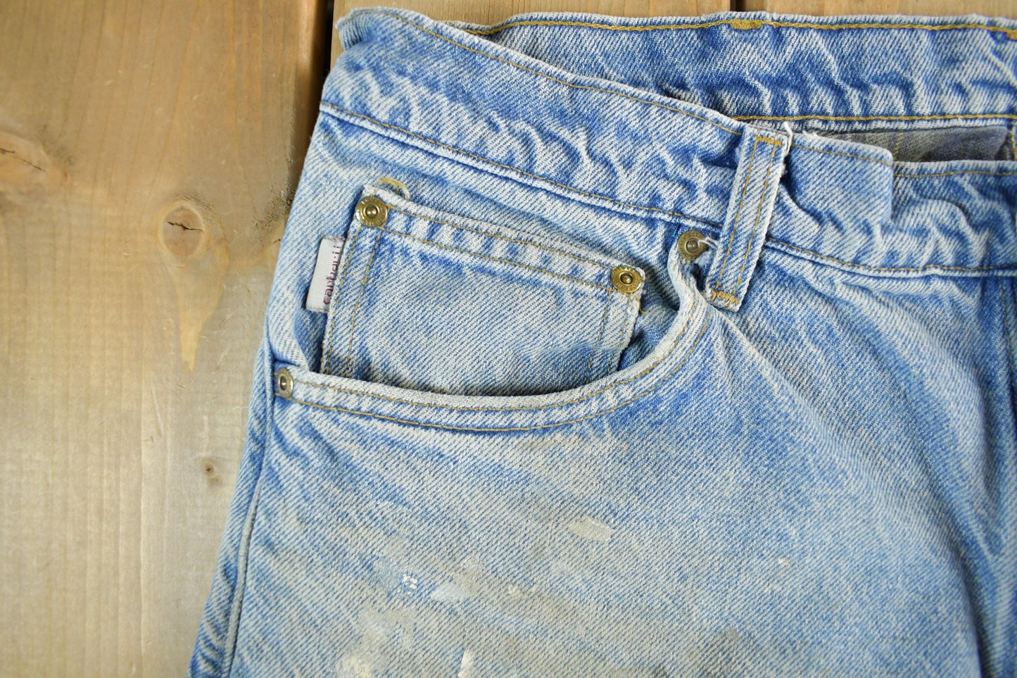 Vintage 2000s Carhartt Distressed Flannel Lined Denim Work Jeans Men's 34 x 33 from propervintagecanada