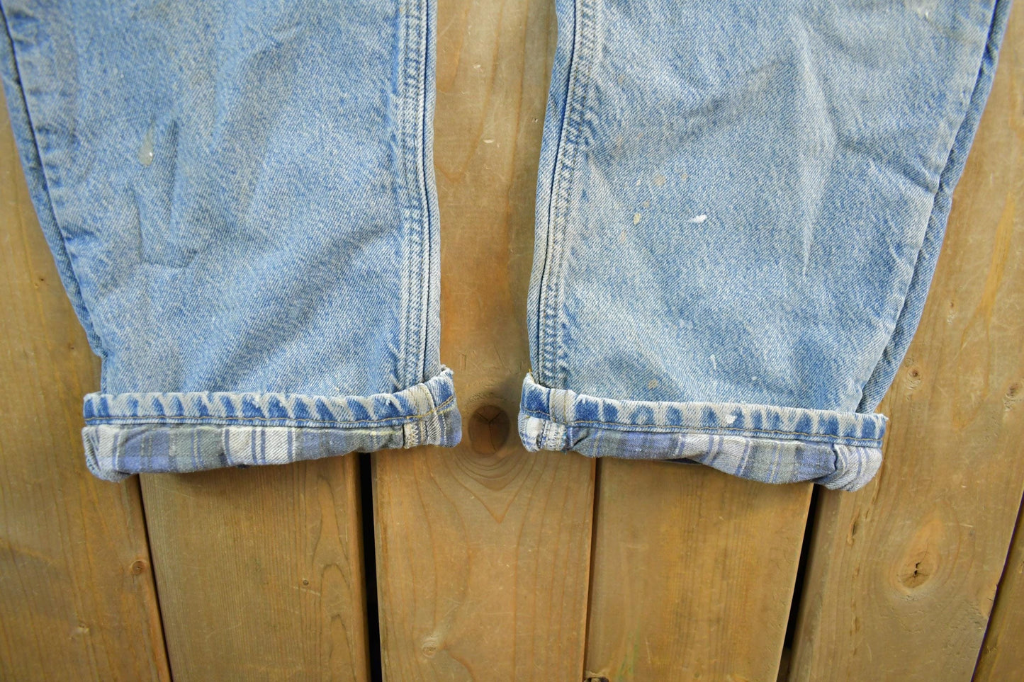 Vintage 2000s Carhartt Distressed Flannel Lined Denim Work Jeans Men's 34 x 33 from propervintagecanada