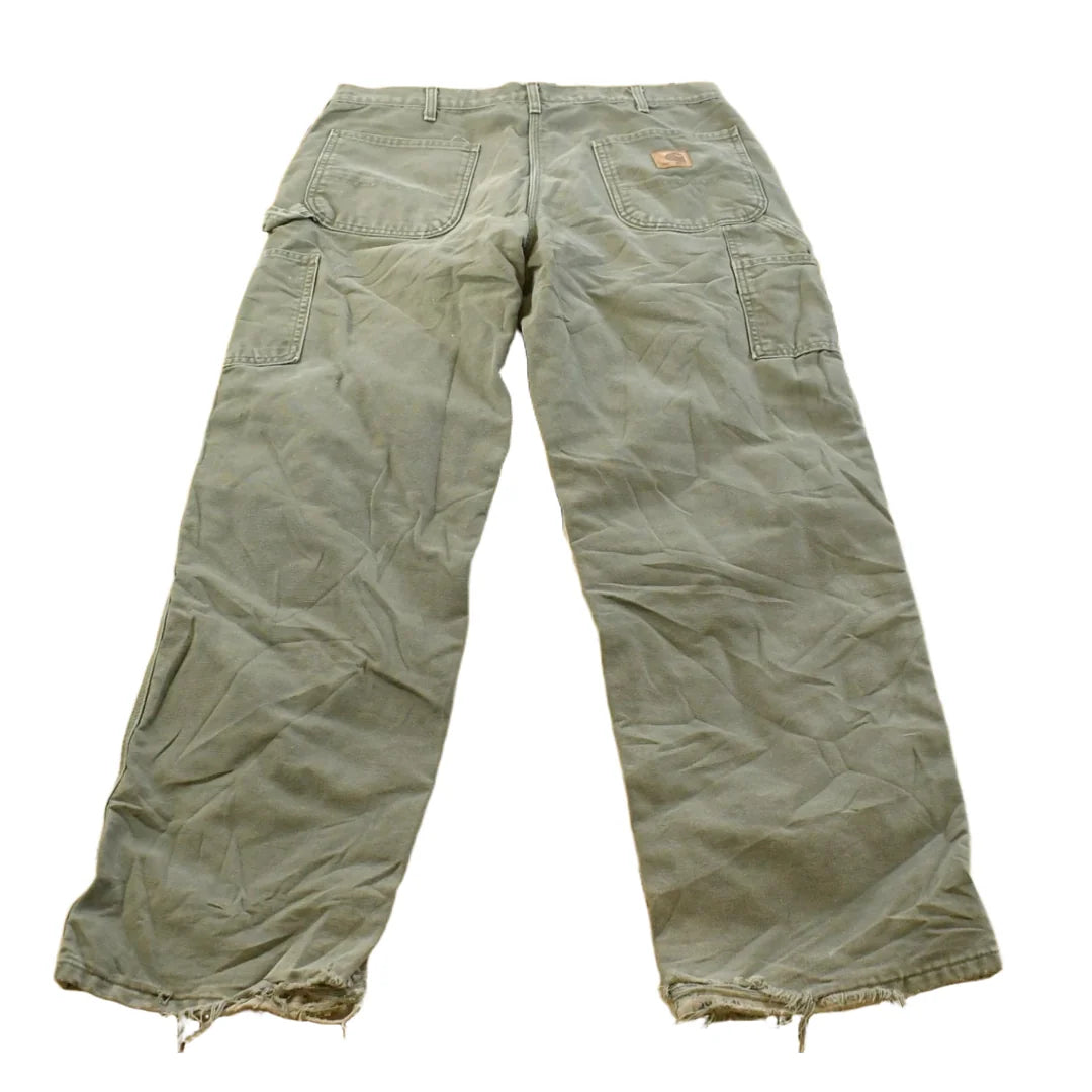Vintage 2000s Carhartt Flannel Lined Green Work Jeans Men's 36 x 31 from propervintagecanada