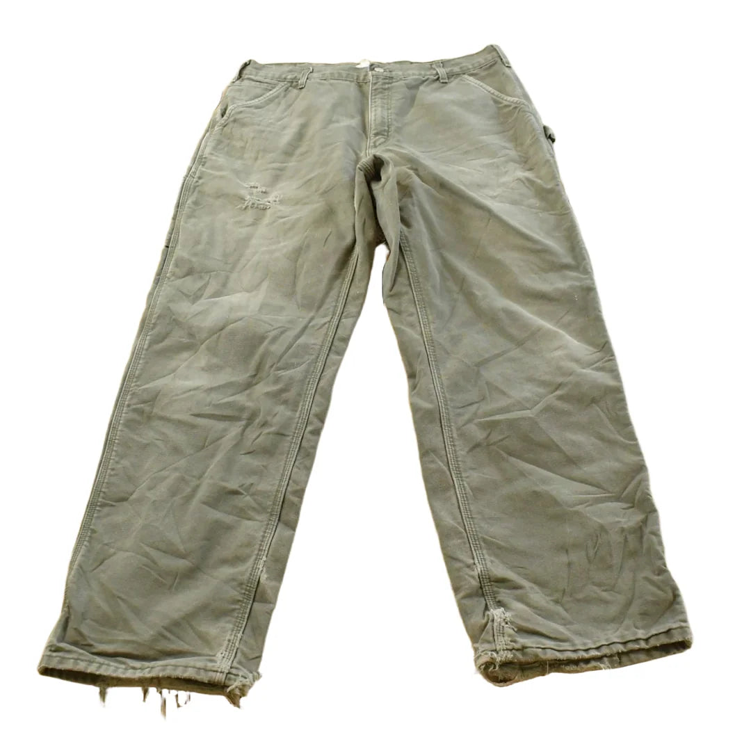 Vintage 2000s Carhartt Flannel Lined Green Work Jeans Men's 36 x 31 from propervintagecanada