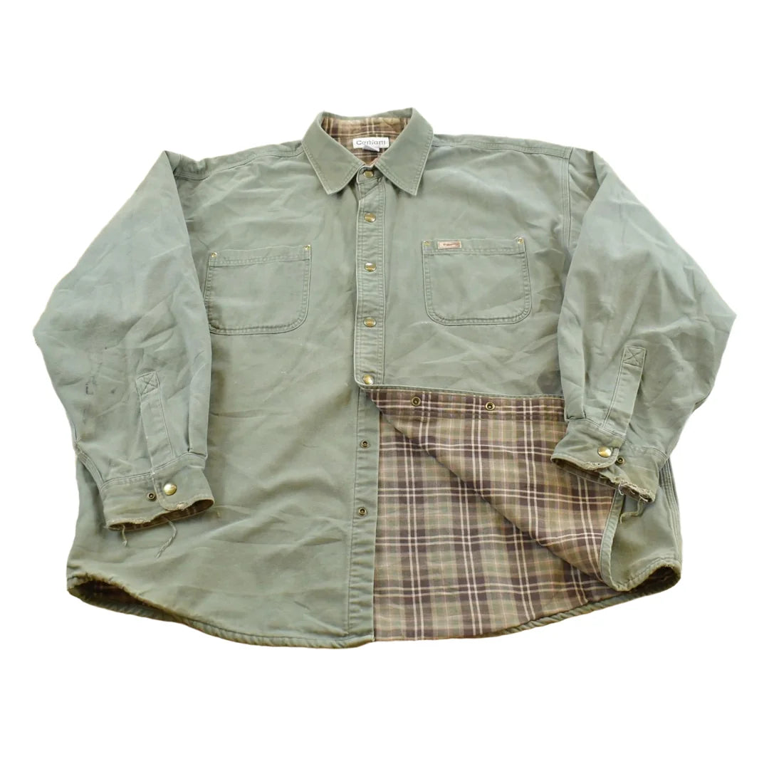 Vintage 2000s Carhartt Heavyweight Thrashed Lined Workwear Button Up Shirt Men's 2XL from propervintagecanada