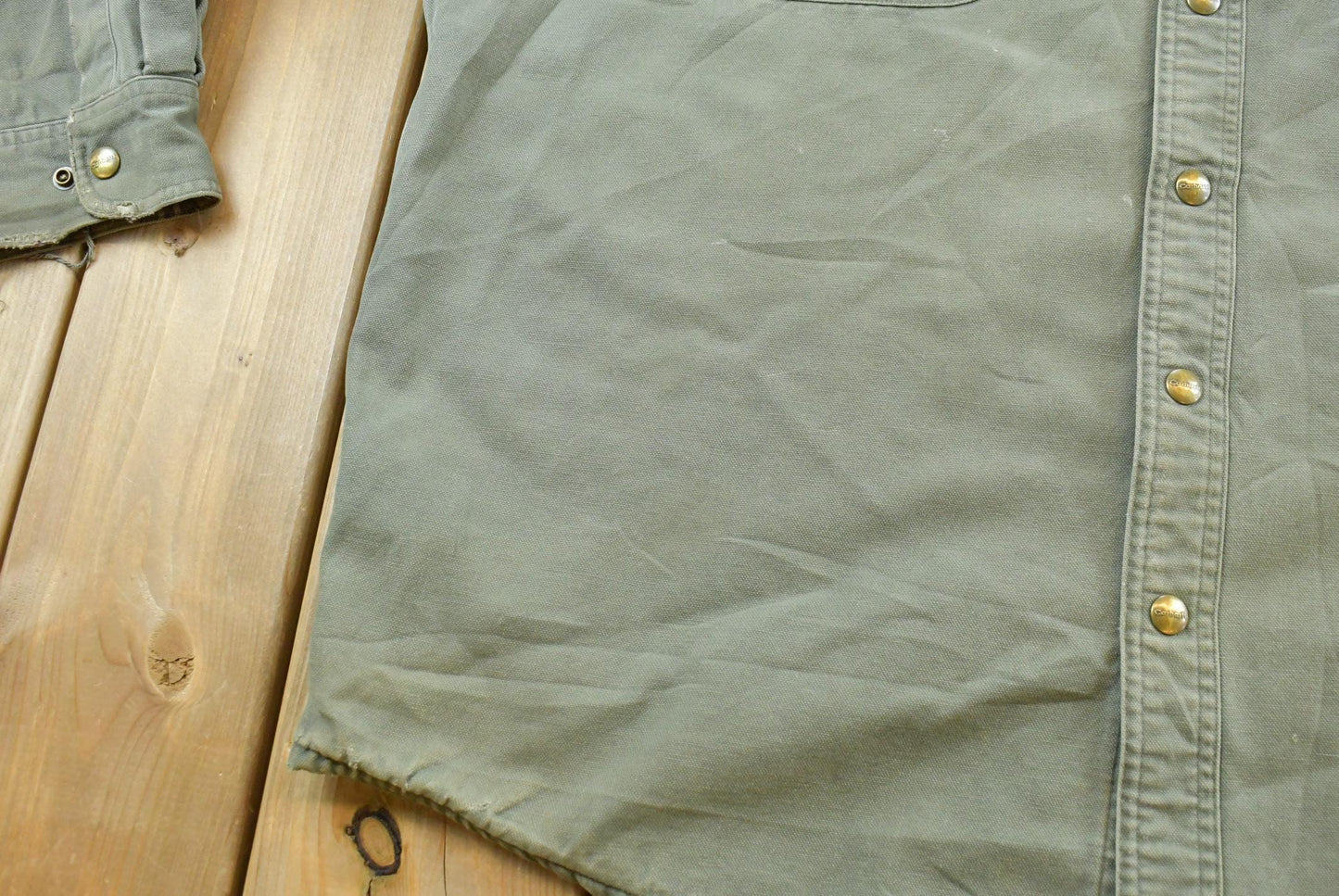Vintage 2000s Carhartt Heavyweight Thrashed Lined Workwear Button Up Shirt Men's 2XL from propervintagecanada