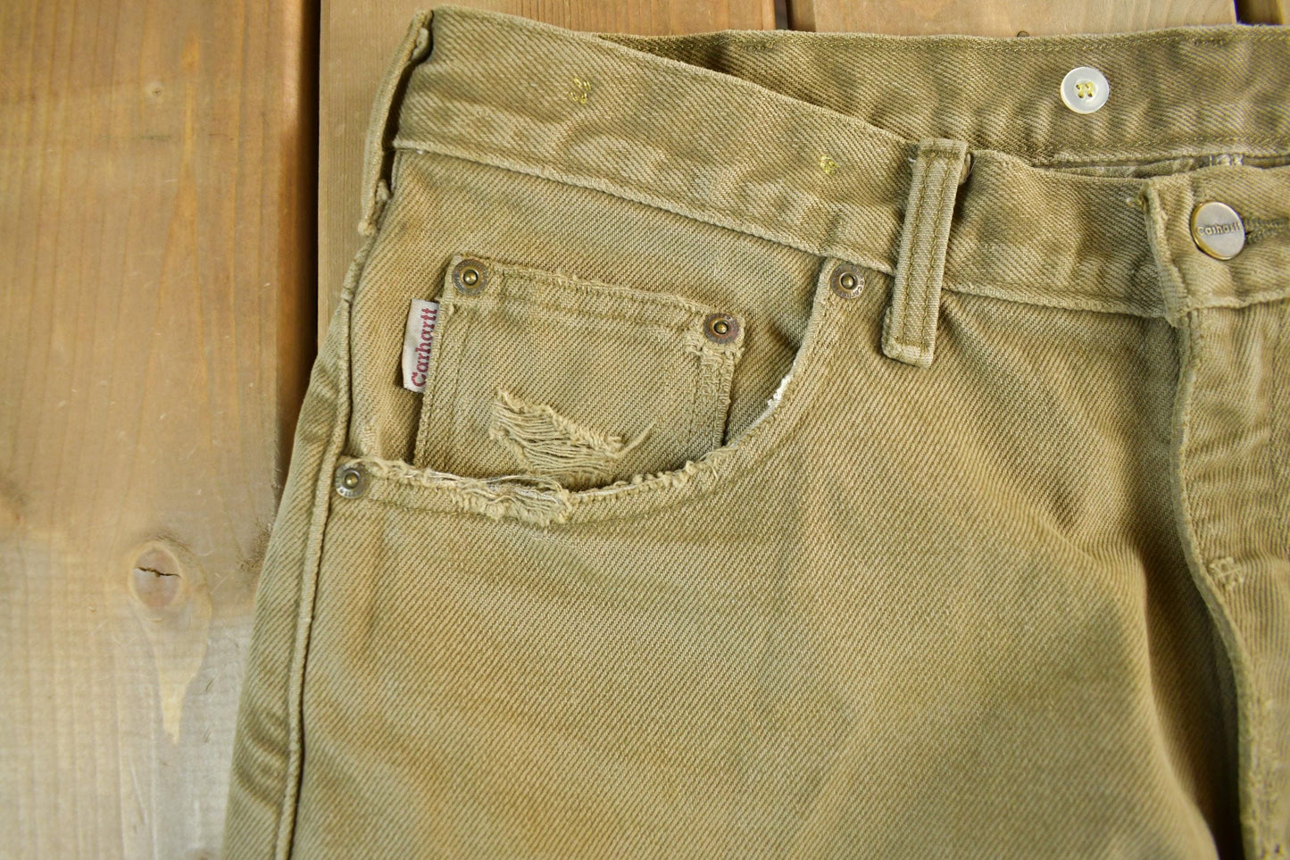 Vintage 2000s Carhartt Lined Carpenter Work Denim Jeans Men's 34 x 31 from propervintagecanada