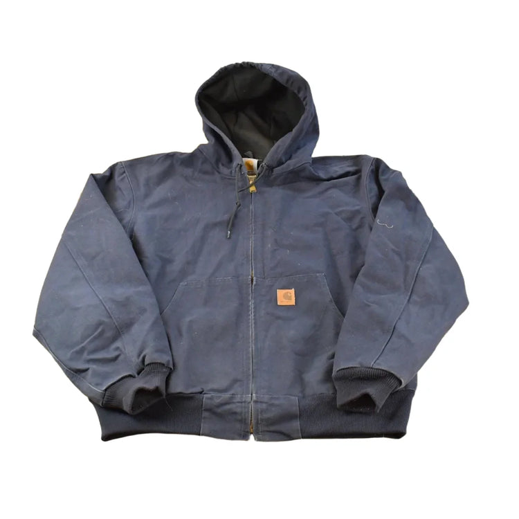 Vintage 2000s Carhartt Navy Blue Canvas Hooded Jacket Men's L / Thrashed Sun Faded Work Wear / Y2K Americana / 00s Streetwear from propervintagecanada