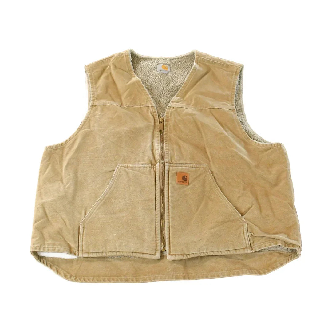 Vintage 2000s Carhartt Sun Faded Distressed Sherpa Lined Jacket Vest Mens 2XL from propervintagecanada