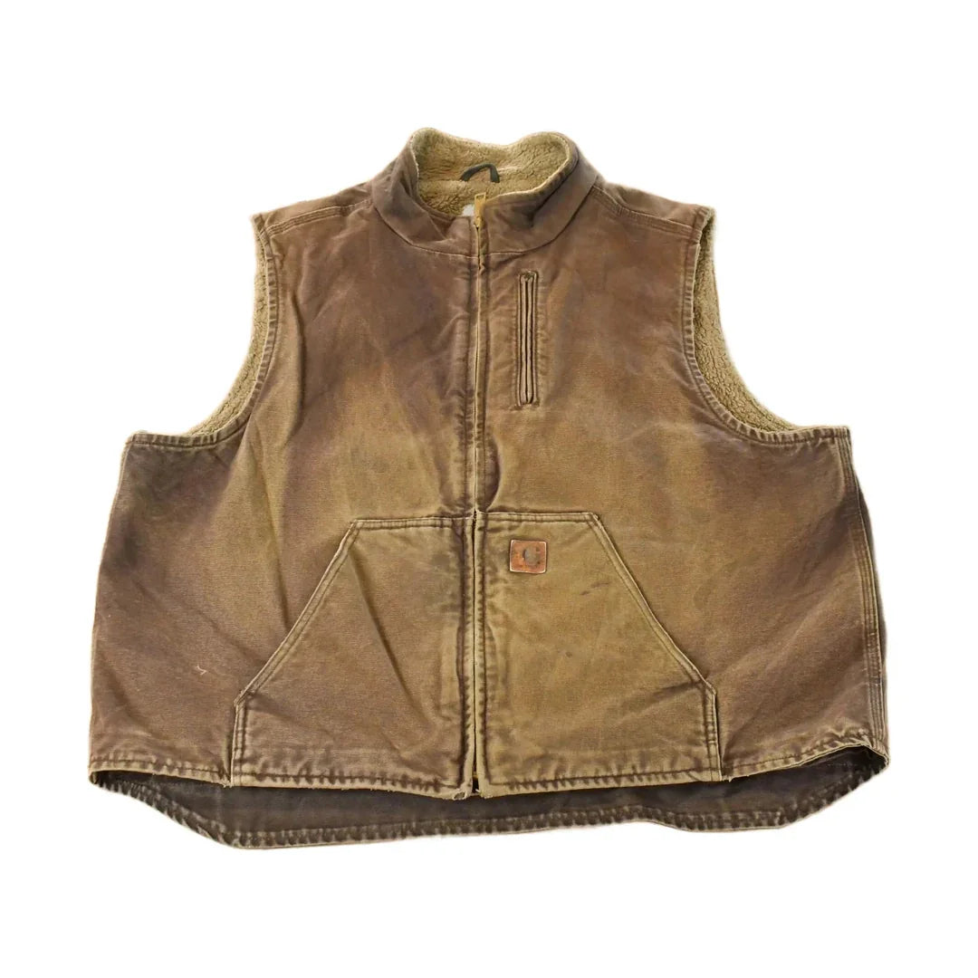 Vintage 2000s Carhartt Sun Faded Distressed Sherpa Lined Jacket Vest Mens 2XL from propervintagecanada