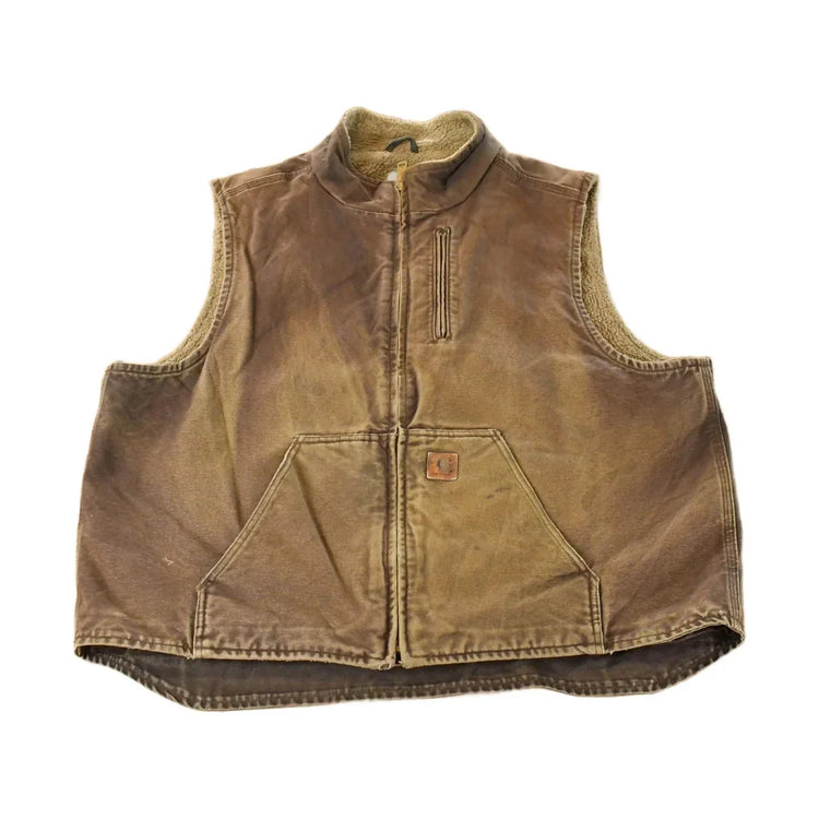 Vintage 2000s Carhartt Sun Faded Distressed Sherpa Lined Jacket Vest Mens 2XL from propervintagecanada