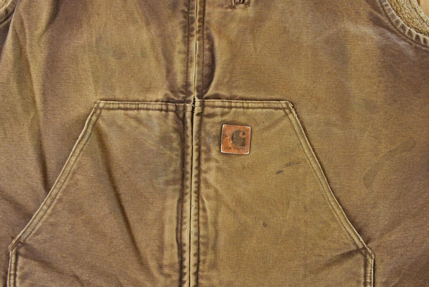 Vintage 2000s Carhartt Sun Faded Distressed Sherpa Lined Jacket Vest Mens 2XL / Y2K Workwear / Work Coat / USA Americana from propervintagecanada
