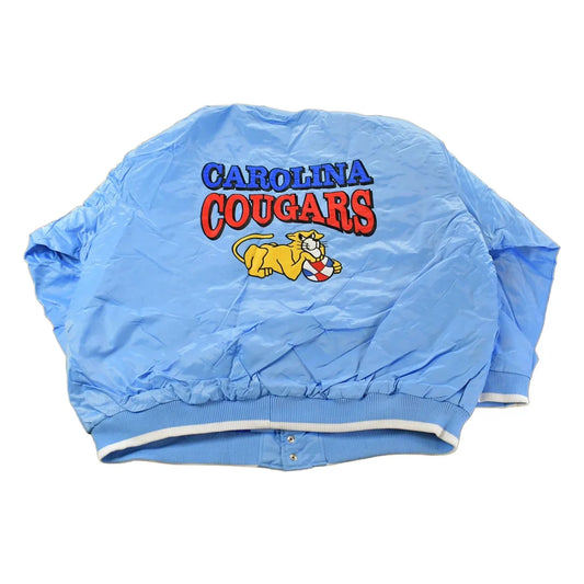 Vintage 2000s Carolina Cougars Hardwood Classics NBA Basketball Embroidered Snap Button Satin Bomber Jacket Mens 3XL from propervintagecanada