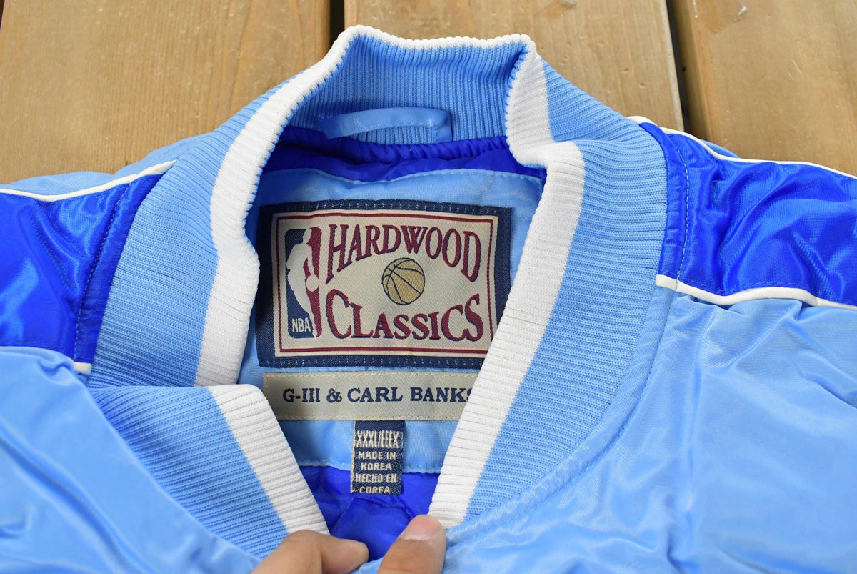 Vintage 2000s Carolina Cougars Hardwood Classics NBA Basketball Embroidered Snap Button Satin Bomber Jacket Mens 3XL from propervintagecanada