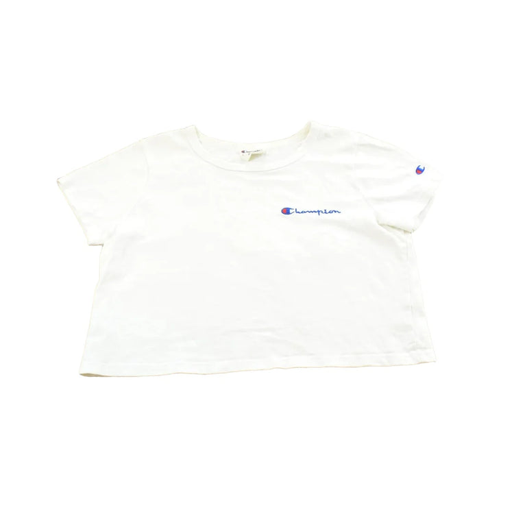 Vintage 2000s Champion Spellout T-Shirt Women's Cropped L from propervintagecanada
