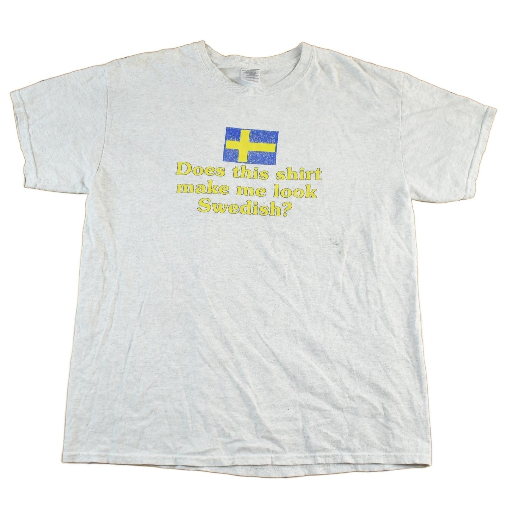 Vintage 2000s Does This Shirt Make Me Look Swedish T-Shirt Men's Large from propervintagecanada