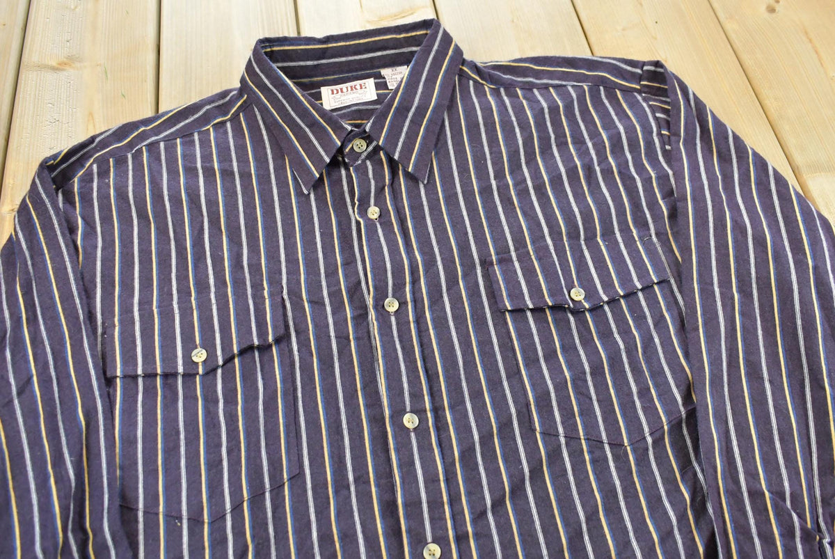 Vintage 2000s Duke Haband Striped Button Up Shirt Men's 2XL from propervintagecanada