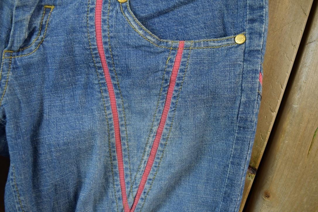 Vintage 2000s Echo Red Pink Embroidered Low Waisted Women's Denim Jeans Women's 28 x 32 from propervintagecanada