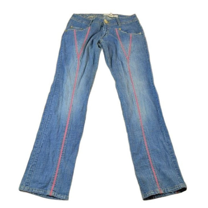 Vintage 2000s Echo Red Pink Embroidered Low Waisted Women's Denim Jeans Women's 28 x 32 from propervintagecanada