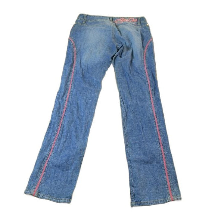Vintage 2000s Echo Red Pink Embroidered Low Waisted Women's Denim Jeans Women's 28 x 32 from propervintagecanada