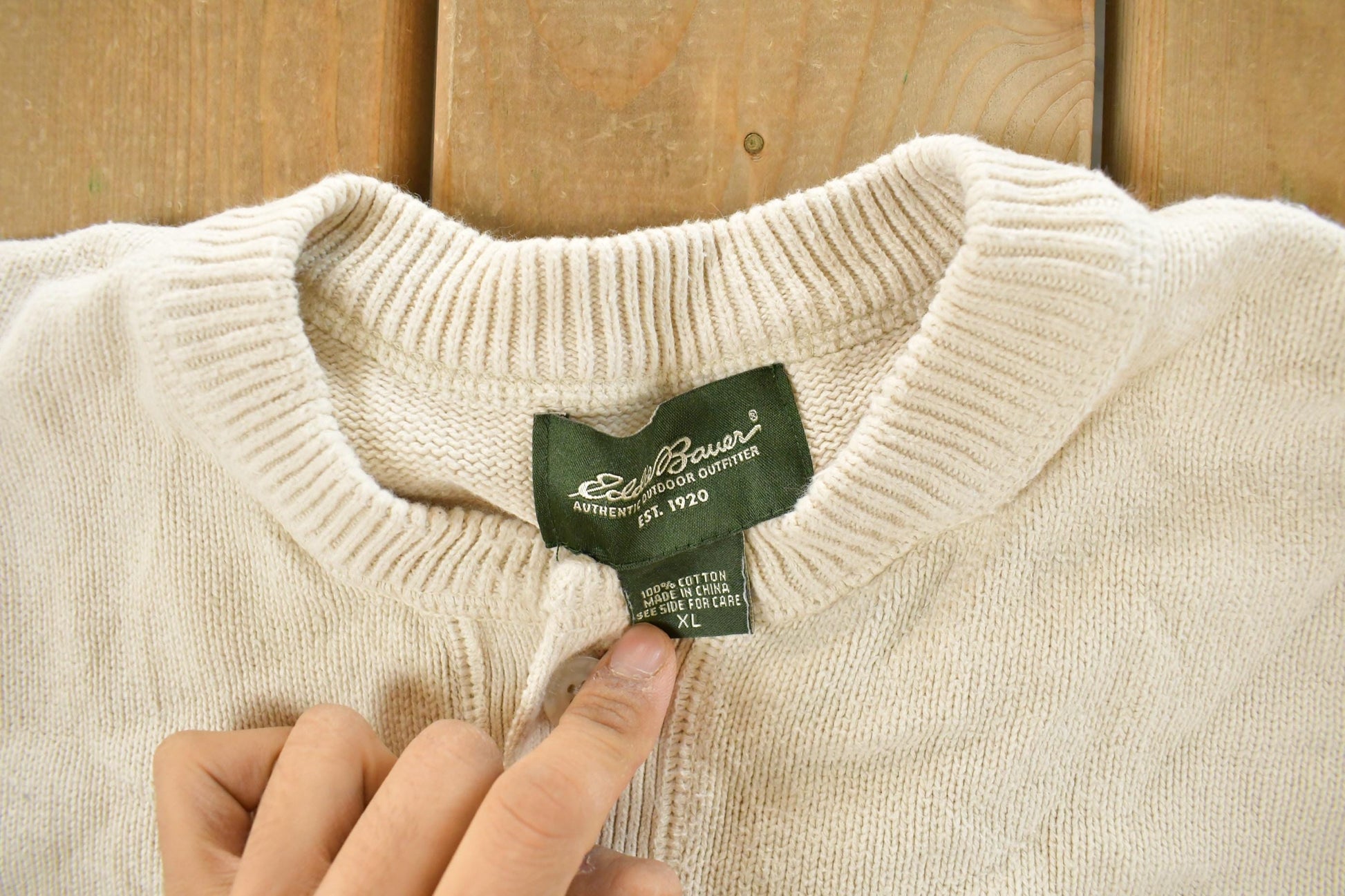 Vintage 2000s Eddie Bauer Henley Sweater Men's XL from propervintagecanada