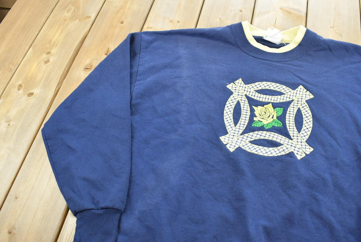 Vintage 2000s Flower Double Collar Crewneck Sweatshirt Men's XL from propervintagecanada