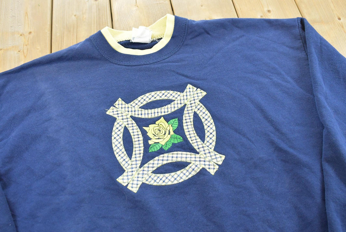 Vintage 2000s Flower Double Collar Crewneck Sweatshirt Men's XL from propervintagecanada