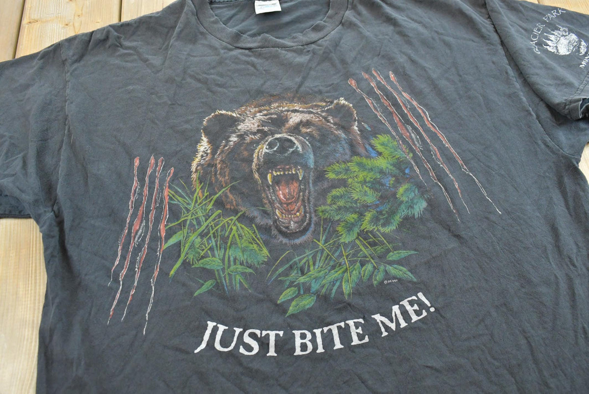 Vintage 2000s Glacier Park Montana Just Bite Me Grizzly Bear Souvenir T-Shirt Men's XL from propervintagecanada