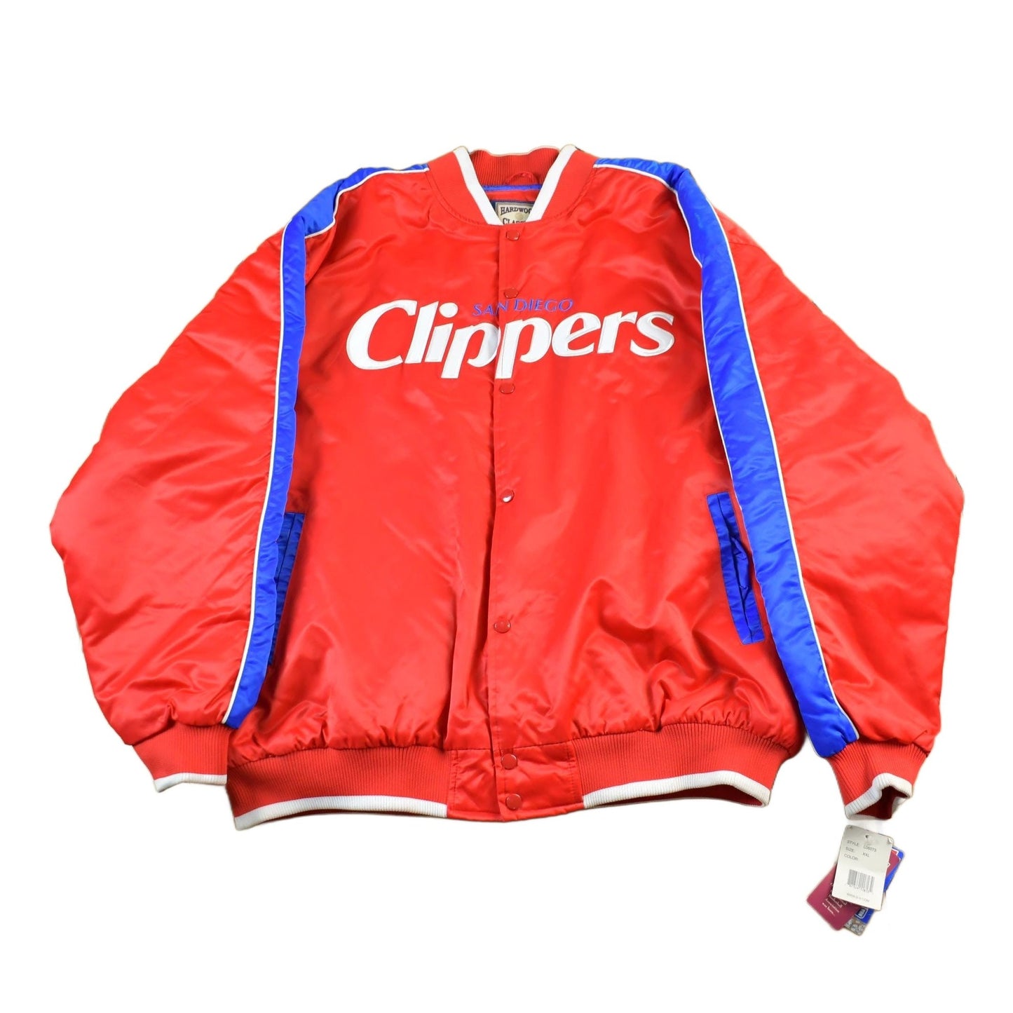 Vintage 2000s Hardwood Classics San Diego Clippers NBA Basketball Embroidered Snap Button Satin Bomber Jacket Mens 2XL / Varsity/ Streetwear from propervintagecanada