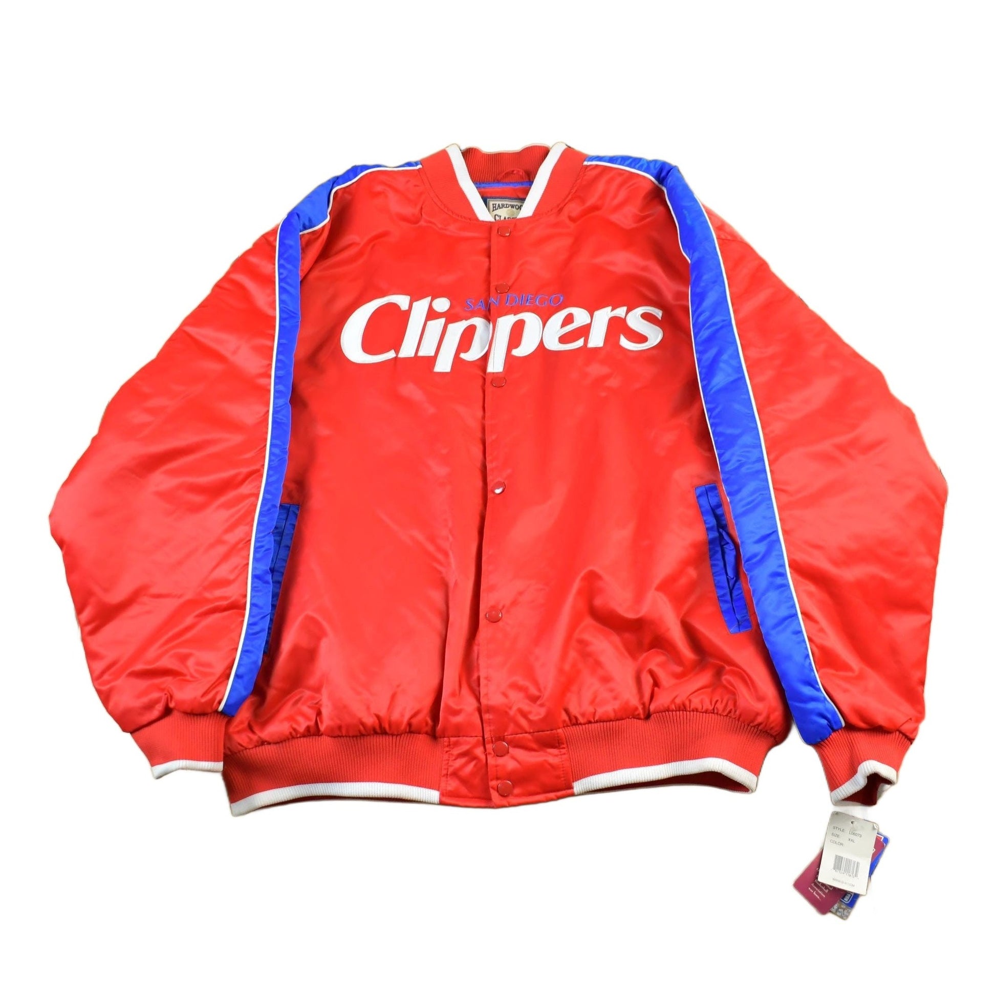 Vintage 2000s Hardwood Classics San Diego Clippers NBA Basketball Embroidered Snap Button Satin Bomber Jacket Mens 2XL / Varsity/ Streetwear from propervintagecanada