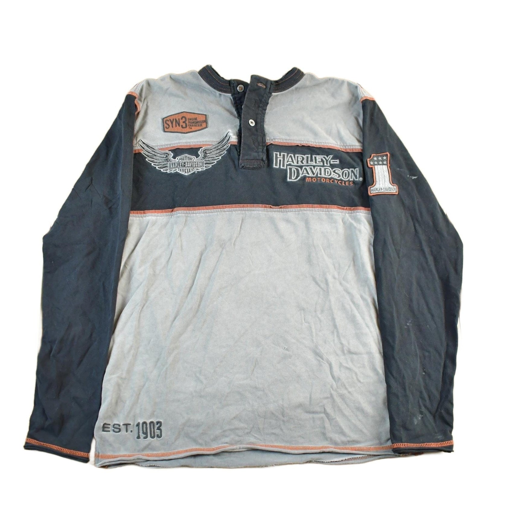 Vintage 2000s Harley Davidson Motorcycles Long Sleeve Henley T-Shirt Men's Medium from propervintagecanada