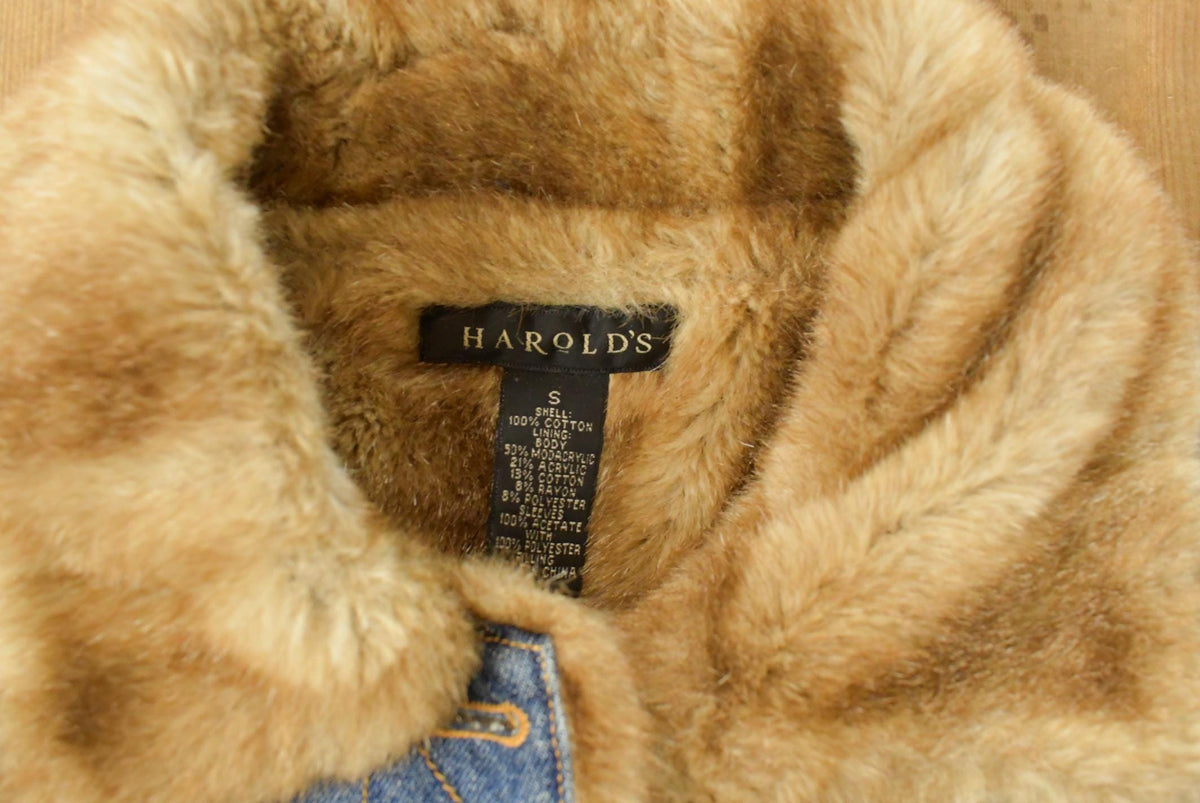 Vintage 2000s Harolds Faux Fur Denim Trucker Jacket Women's S from propervintagecanada