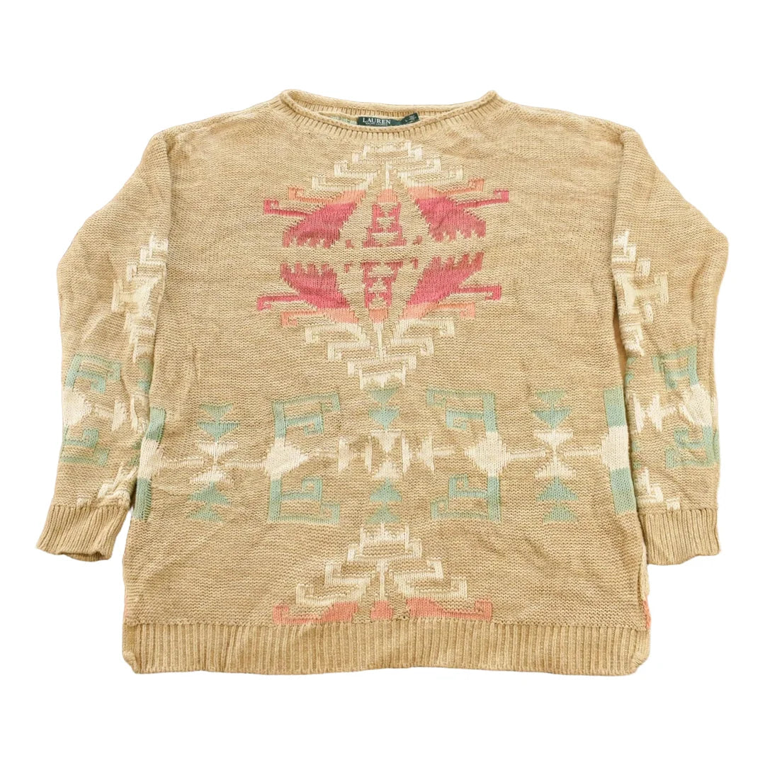 Vintage 2000s Lauren Ralph Lauren Aztec Knit Sweater Women's L / Vintage Polo Sweatshirt / Abstract Pattern / Southwestern Cowboy / Navajo from propervintagecanada